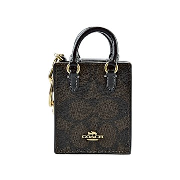 COACH 黑檀木大C LOGO PVC拼接黑色皮革MINI DYLAN托特包立體造型鑰匙圈掛飾