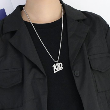 100%一百分logo標志項鏈ins網紅潮人男女學生簡約吊墜鈦鋼不掉色