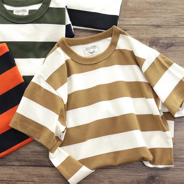 280G雙紗定織重磅純棉短袖TEE日系復古潮海魂衫橫間寬條紋t恤男女