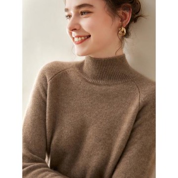 半高領100%純山羊絨衫女加厚針織打底軟糯歐貨高端秋冬季毛衣百搭