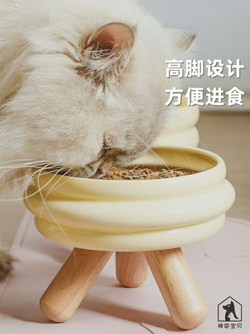 貓碗 陶瓷寵物碗 貓咪喝水碗 貓食盆大口徑狗食盆狗碗高腳防打翻【不二雜貨】