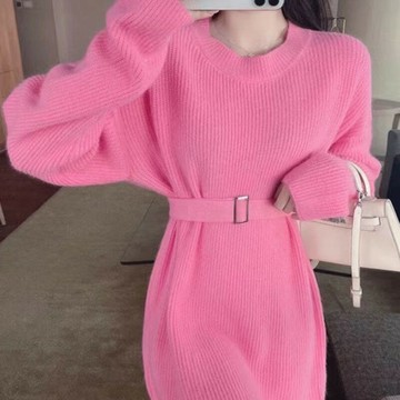 【巴黎精品】現貨+預購 針織洋裝長袖連身裙-毛絨絨收腰綁帶連身女裙子7色a1cv48