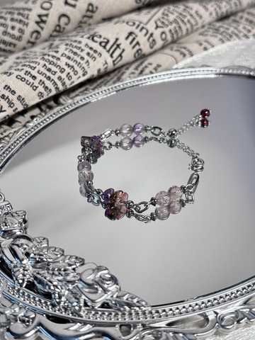 浪漫超七氣質水晶手鍊 - 醫療鋼/超七水晶/紅石榴石