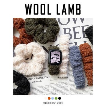 羊羔毛秋冬毛絨大腸圈適用iwatch蘋果手表apple watch表帶7123456