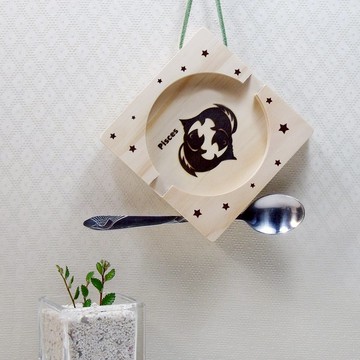 雙魚座 Pisces 木材 止滑矽膠 手機座杯墊 免費刻印 名字 祝福語