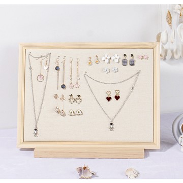 相框飾品展示架-麻布23*32公分 不含底座 實木相框板 耳環收納架 首飾架 耳釘 耳飾 項鍊架 飾品展示架 相框飾品架