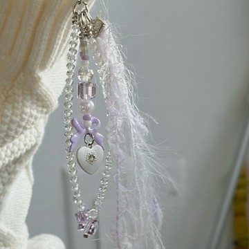 紫戀星語！吊飾 𝐌𝐨𝐨𝐧𝐥𝐢𝐭₊⁺🇰🇷 夢幻紫心毛料透明愛心吊飾 手機掛繩 吊飾 透明感 韓國空運