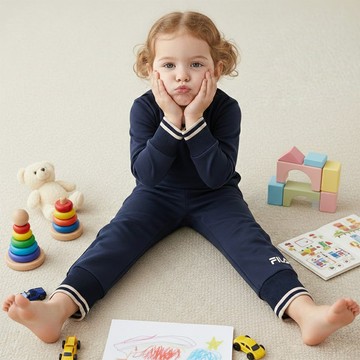 FILA KIDS 女童排汗快乾針織長褲(幼兒)-深藍 5PNZ-8011-DB