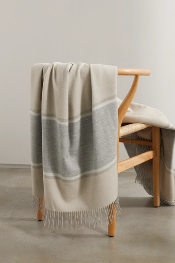 Brunello Cucinelli - Fringed Striped Cashmere Blanket - Beige - one size