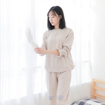 MIT有機棉公主袖長袖居家服-麻花卡其