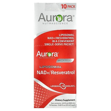 Aurora Nutrascience, Mega-Pack+®，脂質體 NAD+/白藜蘆醇，10 包，每包 0.68 液量盎司（20 毫升）