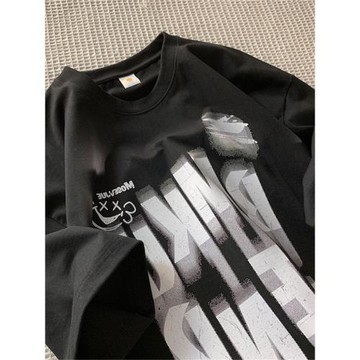 純棉百搭復古港風夏季休閑寬松大碼男女學生短袖小眾情侶裝上衣潮