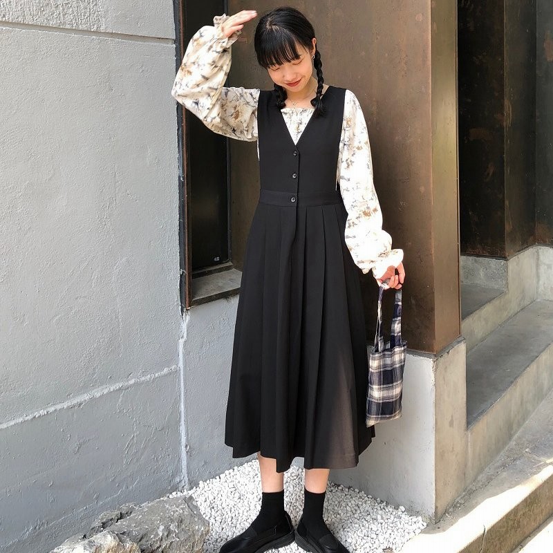 ジャンパースカート レディース ロング ボトムス ミモレ丈 フレア タック ギャザー 身頃ボタン ふんわり お出かけ ガーリー 無地 シンプ 通販 Lineポイント最大get Lineショッピング