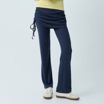 元動力 抽繩縲縈假兩件運動喇叭褲(深藍；S-L)