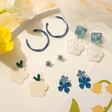 秋季藍色花朵耳環女氣質高級大氣法式耳飾2021年新款潮小清新耳釘