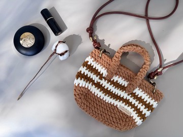 手工編織包 手提包 肩背包 側背包 斜背包 - 焦糖毛線包