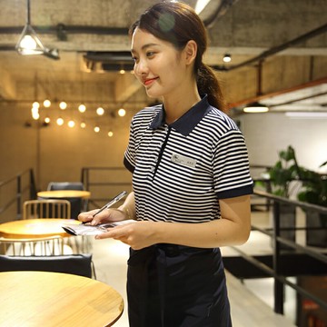 奶茶火鍋酒店服務員工作服短袖 西餐飲前臺收銀咖啡廳T恤秋春夏女