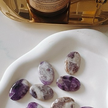 拾悦手作材料/普通級別隨機出貨不挑選/約19x29mm天然夢幻紫水晶直孔橢圓餅子/串珠DIY半成品/配珠配飾/現貨出現