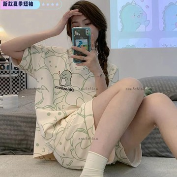 夏季新款 女裝5XL寬松大尺碼睡衣女夏天短袖短褲高顏值可外穿學生薄款家居服春季大尺碼女裝家居服睡衣睡裙