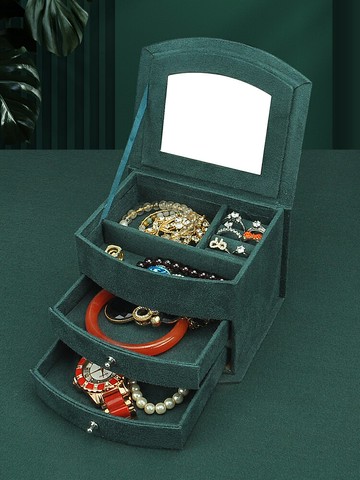 首飾盒桌面麂皮絨抽屜公主歐式韓國多功能戒指項鏈整理飾品收納盒