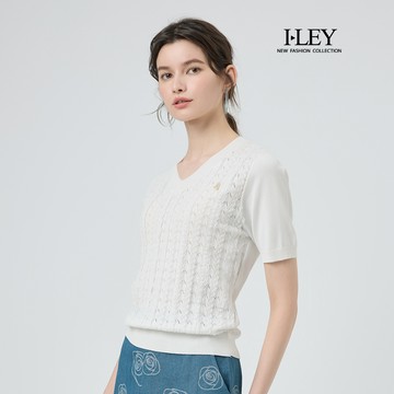 ILEY伊蕾 細緻蕾絲拼接縲縈針織上衣(白；M-XL)