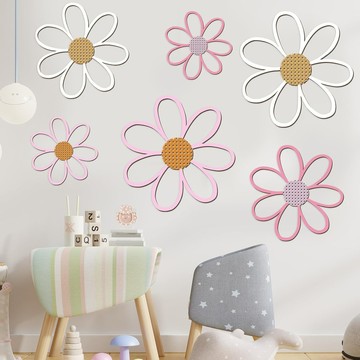 洛陽牡丹 6個裝木質雛菊牆飾掛牌 木藝雛菊牆貼花 花朵牆標誌 家居裝飾
