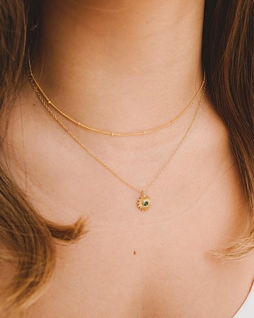 綠色的閃閃太陽鋯石項鏈 - 金色太陽項鏈 - 金色鋯石 - 祖母綠