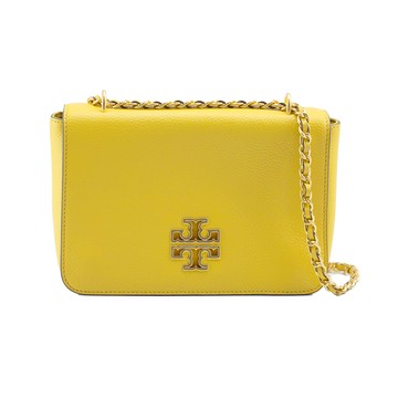 TORY BURCH - 素面翻蓋皮革斜背包 (黃色)