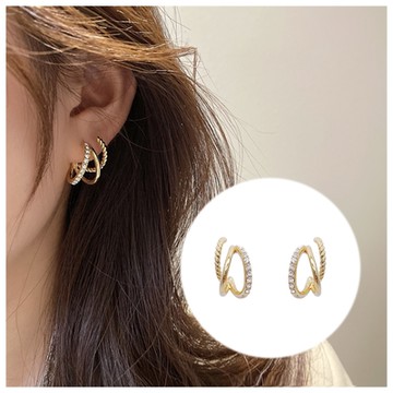 梨花HaNA 韓國小眾個性．三層氛圍麻花金耳環