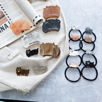 日本訂單多色多款入萌系可愛發圈發夾慵懶貓咪軟妹飾品1入
