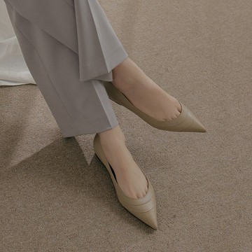 螺狀拼接-尖頭鞋-卡其色