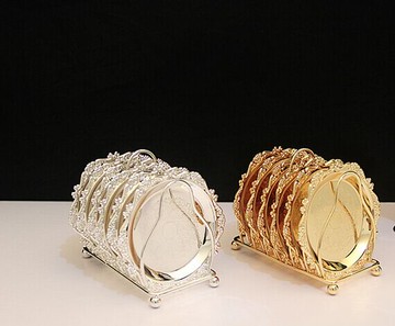 新高檔創意銀杯墊套裝組合杯墊架隔熱墊茶杯墊咖啡杯墊七件套杯墊