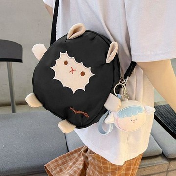 本場熱賣😊卡通斜挎包帆布包大容量可愛少女單肩包網紅同款搞怪小羊包包