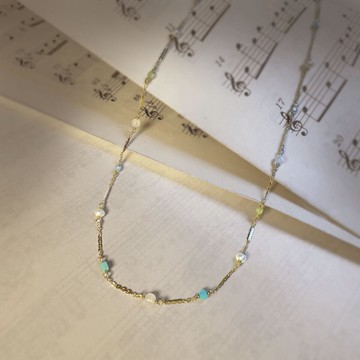 天然寶石316醫療鋼項鍊/天河石 粉晶 綠松石 橄欖石 珍珠 抗敏鋼