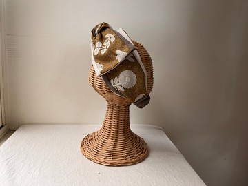 卡其北歐花と鳥-日式綁帶髮帶ヘアバンド