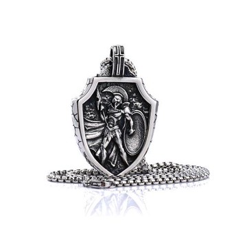 鈦鋼鏈男生個性斯巴達勇士盾牌吊墜時尚羅馬戰士徽章項鏈生日禮物