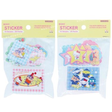 小禮堂 Sanrio 三麗鷗 x 蠟筆小新 造型貼紙組附收納盒 20枚入 (聯名款)