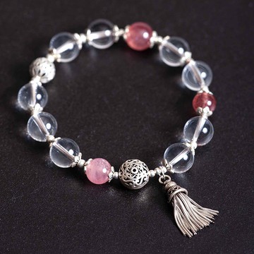 白水晶粉水晶手鍊|粉水晶925純銀手鏈 天然石水晶客製化禮物