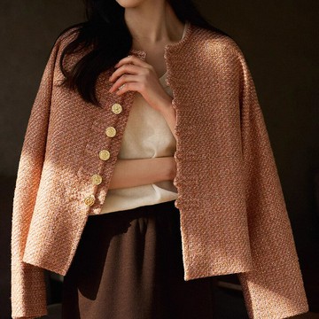 【巴黎精品】現貨+預購 頂級法式毛呢外套大衣OL西裝小香風外套寬鬆秋冬大碼休閒女裝-金羊毛粗花呢a1lk46