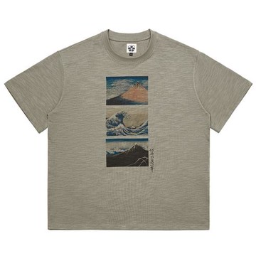 2024夏季神奈川沖浪里浮世繪海浪透氣純棉短袖T恤男女情侶北齋ins