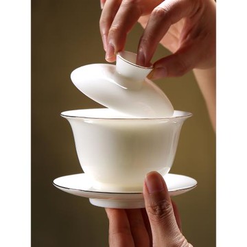白瓷蓋碗德化羊脂玉瓷三才碗大號茶杯家用陶瓷功夫茶具帶蓋泡茶碗