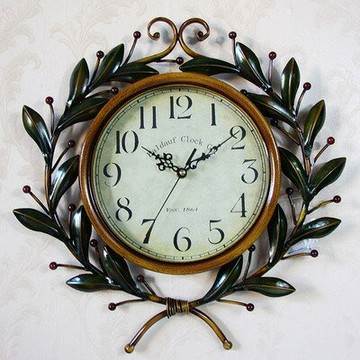 橄欖枝田園自然時鐘鐵藝客廳靜音鐘十天預購+現貨