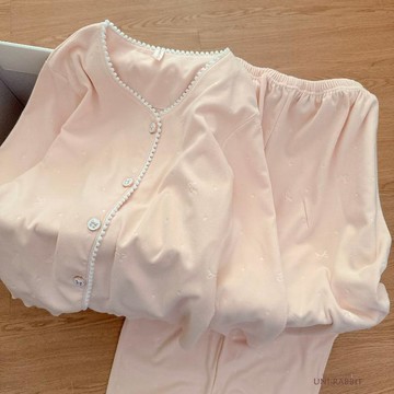 【新款】溫柔粉花邊德絨睡衣女輕奢女士家居服細絨保暖兩件套女生睡衣睡衣女套裝寬鬆睡衣家居服長袖睡衣