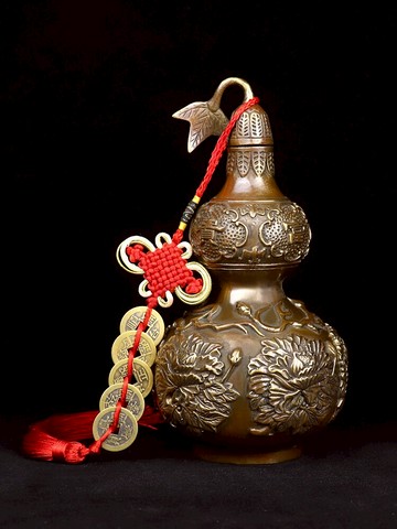 中式純銅葫蘆擺件開蓋帶葉仿古葫蘆家居招裝飾財位工藝禮品