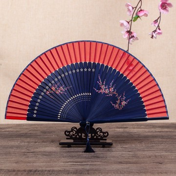 【粉紅菲菲】大紅色手繪扇子折扇中國風古風古典折疊扇隨身便攜跳舞蹈扇（7425-78）35-0078