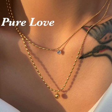 Pure Love樂芙 /正韓 鈦鋼【316L醫療鋼】G01138單鑽小球圓珠不對稱鎖骨鏈 短項鏈 / 金