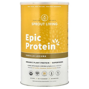 Sprout Living, Epic Protein®，有機植物蛋白質 + SuperFood，香草蛋黃果，2 磅（912 克）