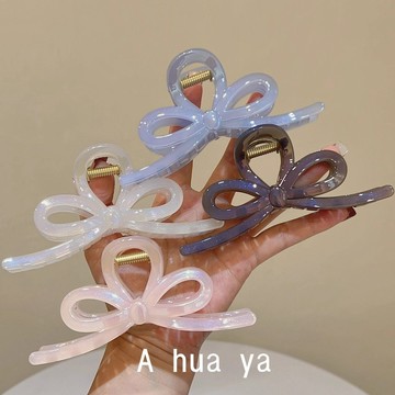 韓國高級感人魚姬幻彩2025新款大號蝴蝶結後腦勺盤髮鯊魚馬尾髮卡