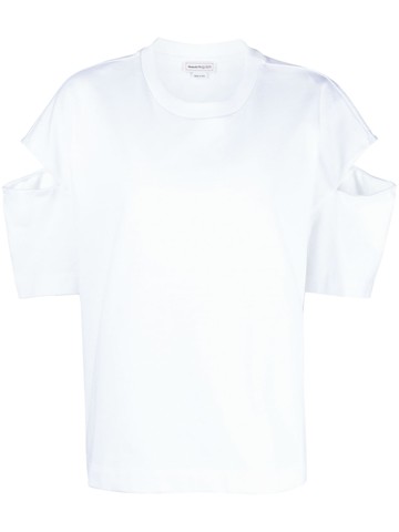 Alexander McQueen - cut-out-sleeve oversize cotton T-shirt - women - Cotton/Polyester/Cotton - 42 - White