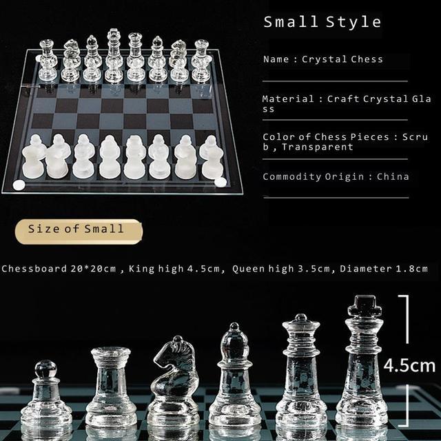 クラフトクリスタルガラスの高級チェスセットアクリルチェスボード-折れエレガントなガラスチェスの駒家族チェスゲームセット